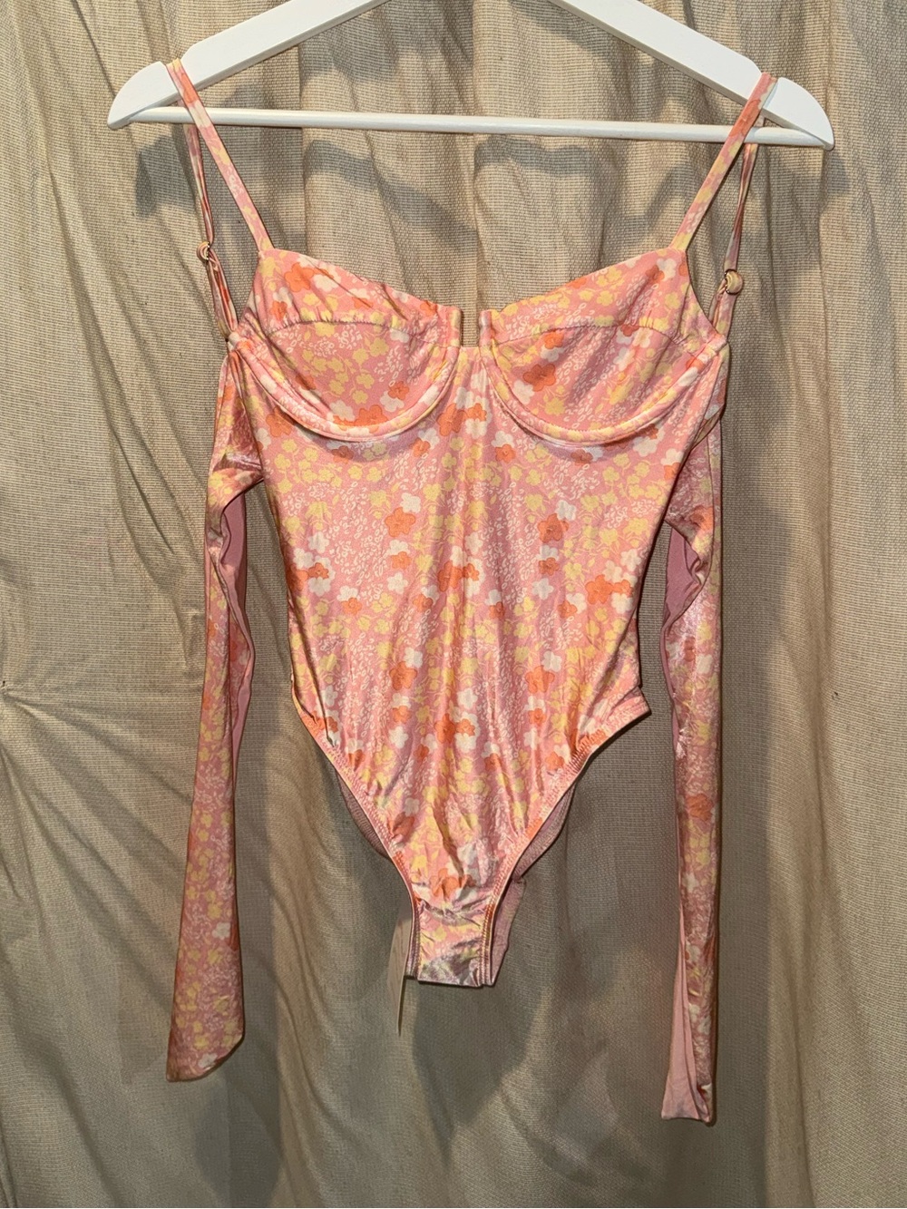 Dippin' Daisy's Pink Peach Floral Off-Shoulder Bodysuit